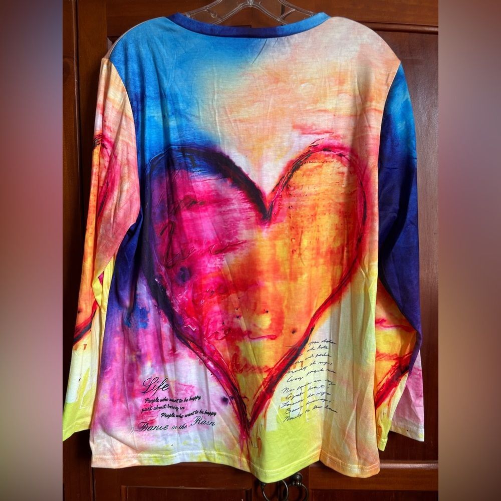 No tag Colorful Heart Print Women's Top NWOT #1466 - Picture 10 of 10